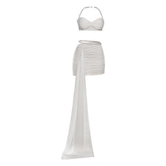 Halter beaded ruched mesh mini dress  | Festival Outfits Women