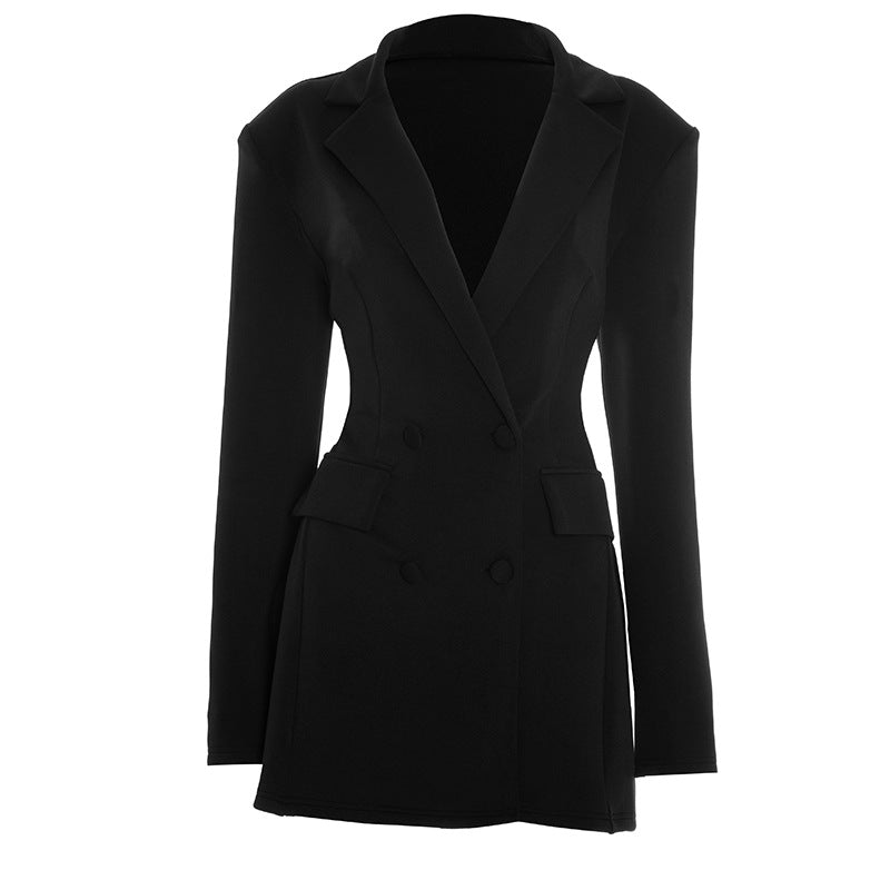 Long sleeve turnover collar solid mini dress  | Festival Outfits Women