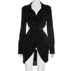 Glitter long sleeve v neck hollow out cut out mini dress  | Festival Outfits Women