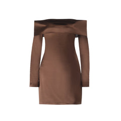 Off shoulder long sleeve zip-up solid mini dress  | Festival Outfits Women