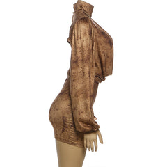 Cowl neck long sleeve high neck ruched mini dress  | Festival Outfits Women