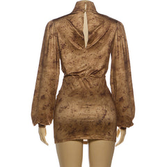 Cowl neck long sleeve high neck ruched mini dress  | Festival Outfits Women
