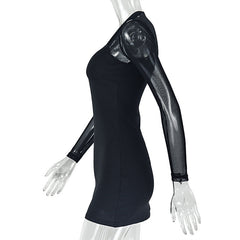 Long sleeve mesh patchwork padded mini dress  | Festival Outfits Women
