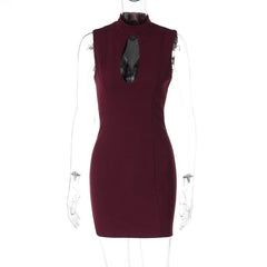 Hollow out crewneck sleeveless zip-up cut out mini dress  | Festival Outfits Women