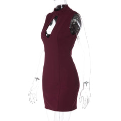 Hollow out crewneck sleeveless zip-up cut out mini dress  | Festival Outfits Women