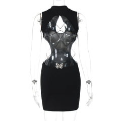 Hollow out o ring backless sleeveless cut out mini dress  | Festival Outfits Women