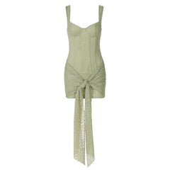 Self tie lace v neck zip-up cami mini dress  | Festival Outfits Women