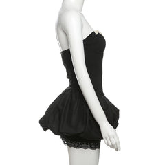 Sweetheart neck bowknot lace hem mini dress  | Festival Outfits Women