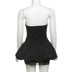 Sweetheart neck bowknot lace hem mini dress  | Festival Outfits Women