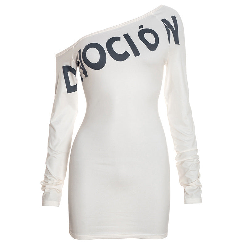 Long sleeve irregular letter pattern mini dress  | Festival Outfits Women