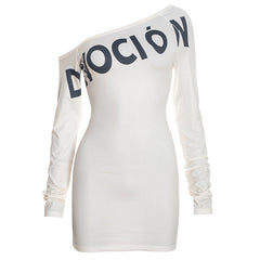 Long sleeve irregular letter pattern mini dress  | Festival Outfits Women
