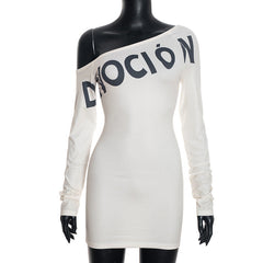 Long sleeve irregular letter pattern mini dress  | Festival Outfits Women