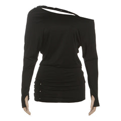 Long sleeve gloves ruched irregular mini dress  | Festival Outfits Women