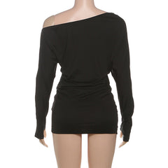 Long sleeve gloves ruched irregular mini dress  | Festival Outfits Women