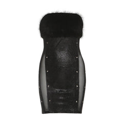 Fluffy mesh patchwork tube mini dress  | Festival Outfits Women