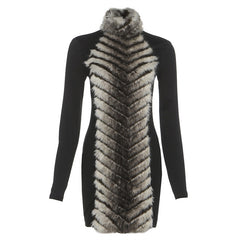 High neck fluffy long sleeve zip-up mini dress  | Festival Outfits Women