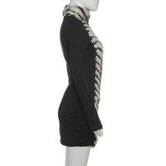 High neck fluffy long sleeve zip-up mini dress  | Festival Outfits Women