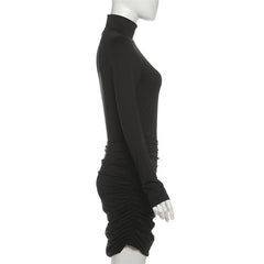 Ruched high neck long sleeve button mini dress  | Festival Outfits Women