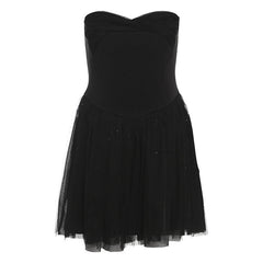 Sweetheart neck mesh glitter tube mini dress  | Festival Outfits Women