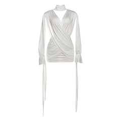 Hollow out v neck ruched long sleeve cut out mini dress  | Festival Outfits Women