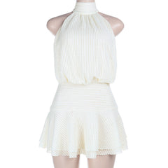 Halter self tie solid backless mini dress  | Festival Outfits Women