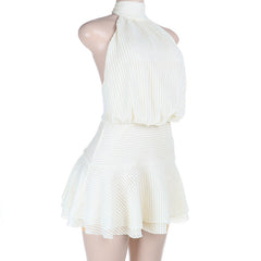 Halter self tie solid backless mini dress  | Festival Outfits Women