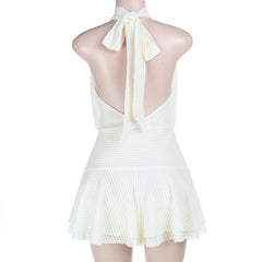 Halter self tie solid backless mini dress  | Festival Outfits Women