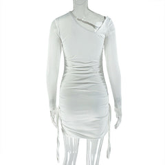 Long sleeve mesh hollow out ruched cut out mini dress  | Festival Outfits Women