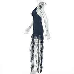 Halter self tie v neck ruched mini dress  | Festival Outfits Women
