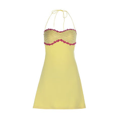 Self tie halter backless contrast mini dress  | Festival Outfits Women