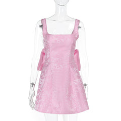 Square neck bowknot zip-up cami mini dress  | Festival Outfits Women