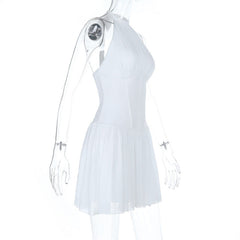 Halter self tie ruched backless solid mini dress  | Festival Outfits Women