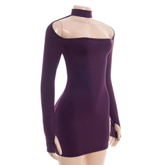 Gloves long sleeve hollow out crewneck mini dress  | Festival Outfits Women