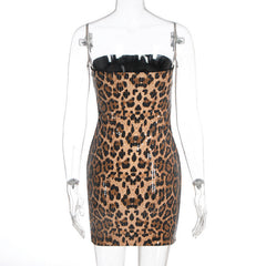 Leopard print glitter backless tube mini dress  | Leopard Print Mini Dress  | Festival Outfits Women