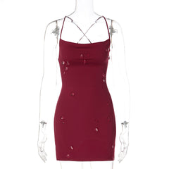 Cross back self tie water droplet applique mini dress  | Festival Outfits Women