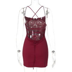 Cross back self tie water droplet applique mini dress  | Festival Outfits Women