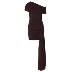 Ruched one shoulder irregular solid mini dress  | Festival Outfits Women