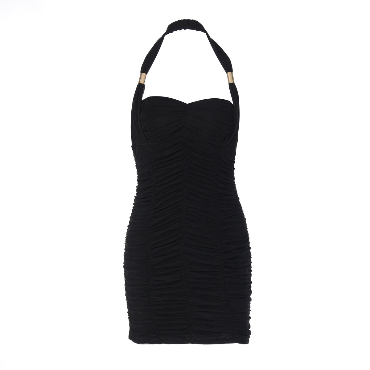 Halter ruched backless solid mini dress  | Festival Outfits Women