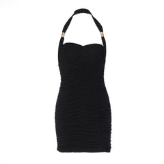 Halter ruched backless solid mini dress  | Festival Outfits Women