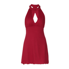 Hollow out ruffle button solid backless mini dress  | Festival Outfits Women