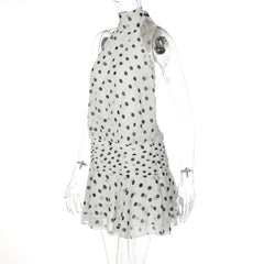 Polka dot halter self tie pleated backless mini dress  | Festival Outfits Women