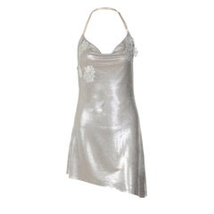 Irregular cowl neck embroidery halter mini dress  | Festival Outfits Women