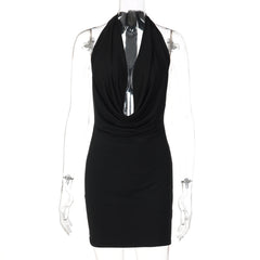 Glitter cowl neck halter butterfly embroidery mini dress  | Festival Outfits Women