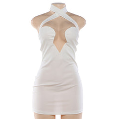 Cross front halter hollow out backless mini dress  | Festival Outfits Women