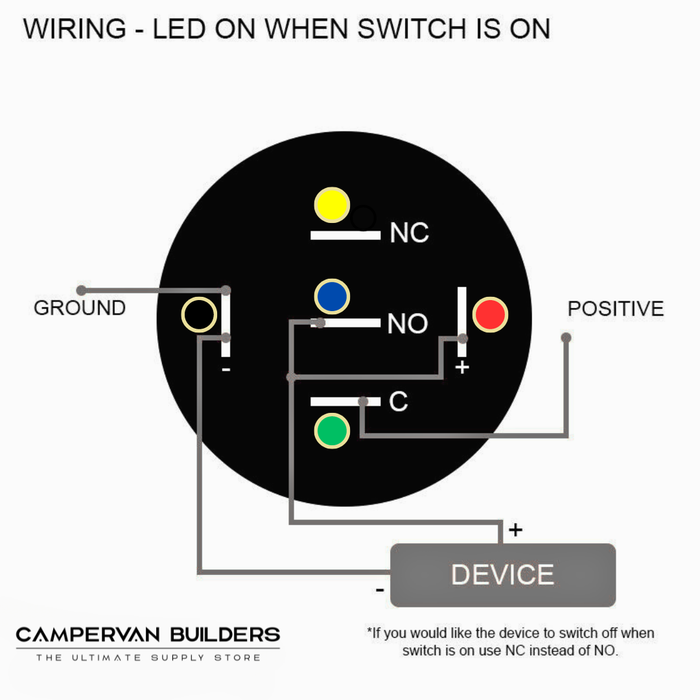 stainless steel look 19mm push button switch with white light for campervan fitouts