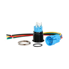 19mm latching led push button switch black anodised for campervan, caravan, and rv electrical systems