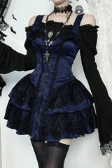 Gothic Vintage Zipper Placket Tube Mini Dress