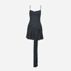 U neck solid knotted ruffle ruched cami mini dress  | Festival Outfits Women