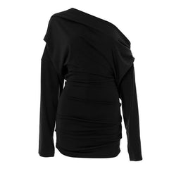 One shoulder long sleeve ruched mini dress  | Festival Outfits Women