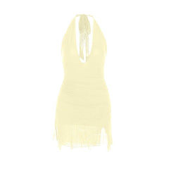Halter self tie deep v neck slit ruched mini dress  | Festival Outfits Women